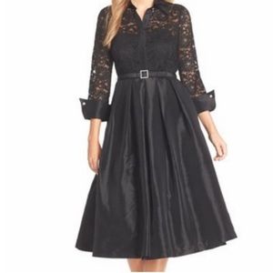 Eliza J Mixed Lace & Taffeta Fit & Flare Dress